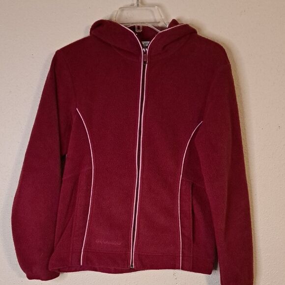 Columbia Red Fleece Jacket with hood size small - Picture 1 of 6